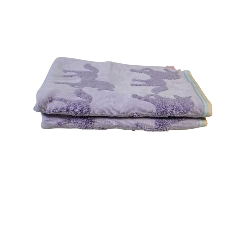 Caro Kids 2 Hand Towels Purple Whimsical Unicorn Jacquard Weave Terry Cloth - Picture 4 of 4